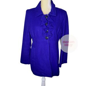 Old Navy Royal Blue Wool Blend Ruffle Button Up Peacoat Jacket Women's Large L